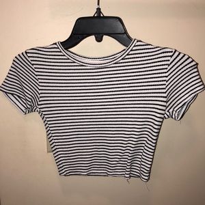 White and black stripe crop top